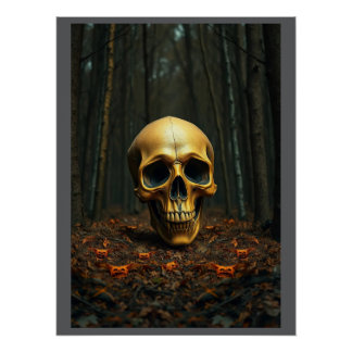 Un poster brillante de halloween de cráneo dorado