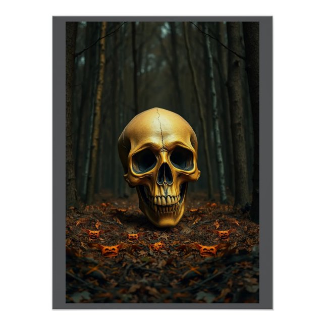 Un poster brillante de halloween de cráneo dorado (Anverso)