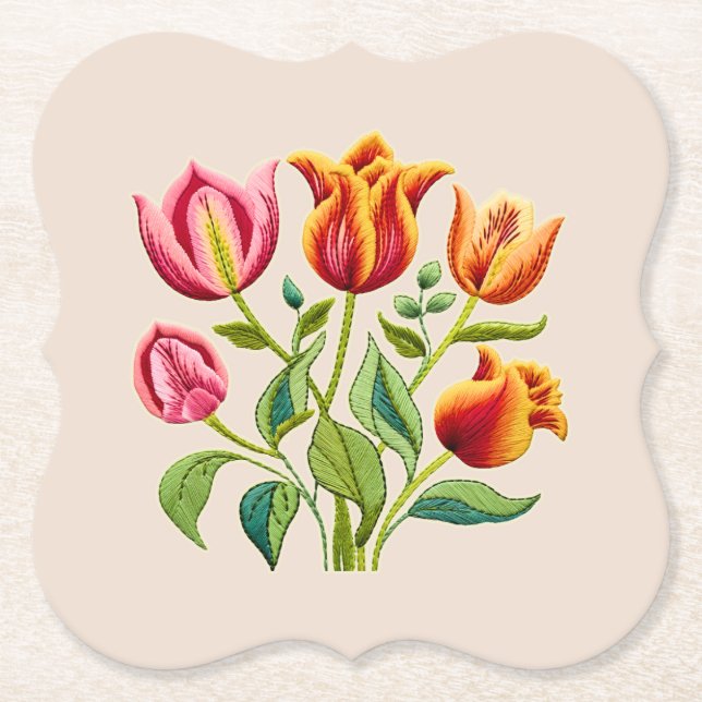 Un ramo de tulipanes rojos Posavasos de papel  (Anverso)