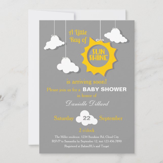 Un rayo de la invitación de Baby Shower de la sol (Anverso)