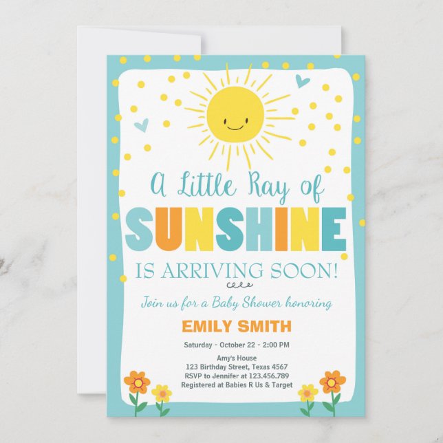 Un rayo de la invitación de Baby Shower Sunshine B (Anverso)