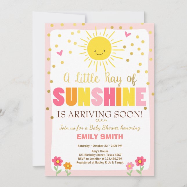 Un rayo de luz solar invitación Baby Shower Chica  (Anverso)