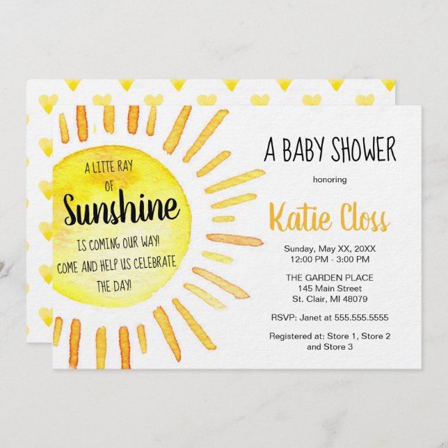 Un rayo de sol - Invitación de Baby Shower (Anverso / Reverso)