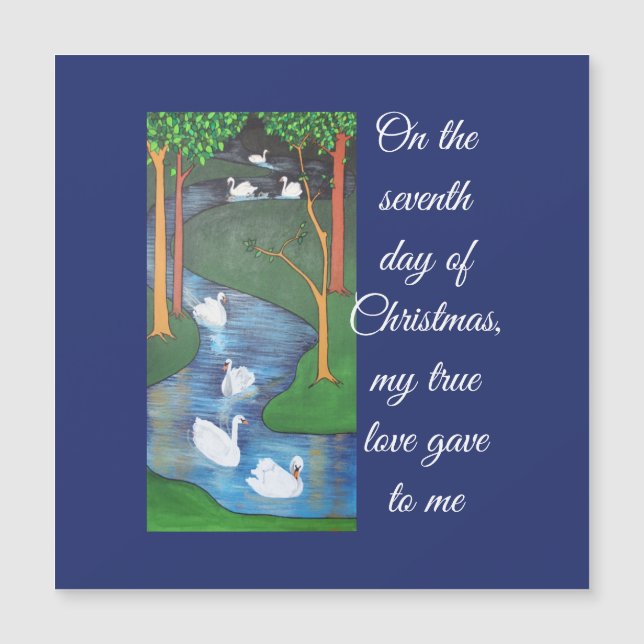 Un rebaño de siete cisnes nadando (Anverso)