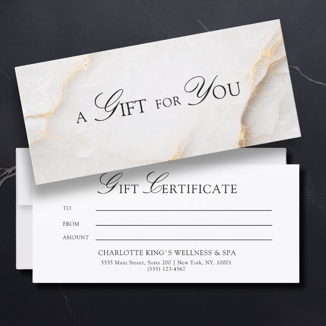 ¡Un regalo para ti! Mármol de oro blanco (A Gift for You! White Gold Marble Gift Certificate)