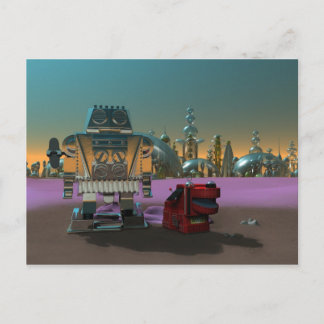 Un robot y su postal del perro