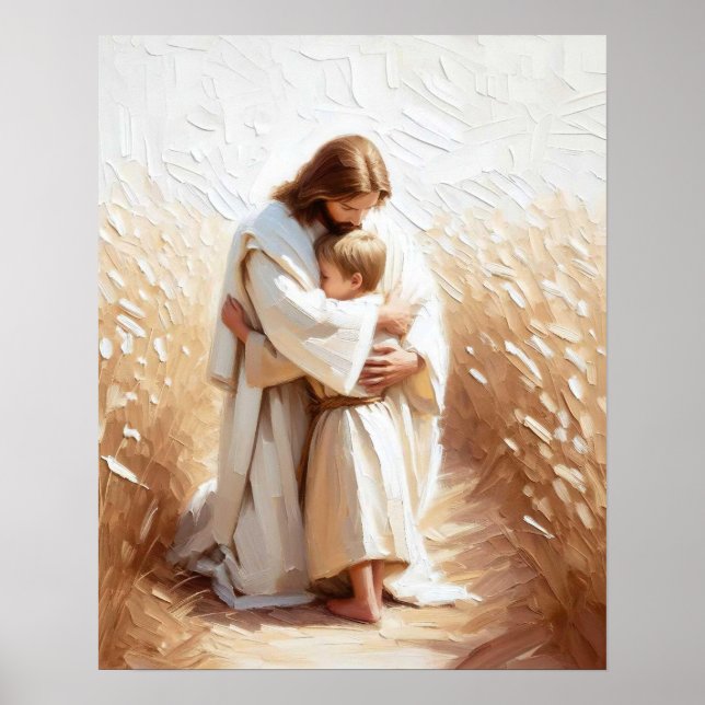 Un salvador guía, arte cristiano, Jesús abrazando  (Frente)