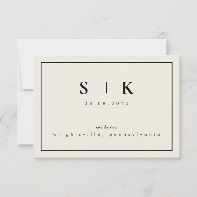 Un simple monograma elegante Beige Guardar la fech (Anverso)