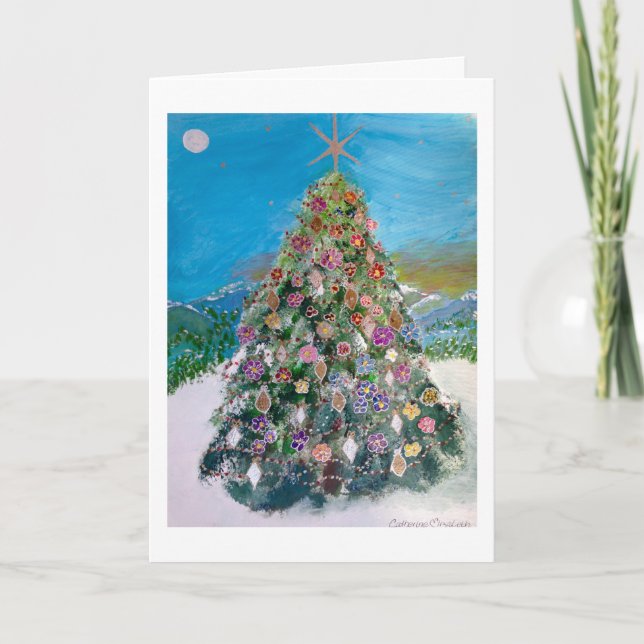 Un solitario árbol de Navidad reventando con adorn (Anverso)