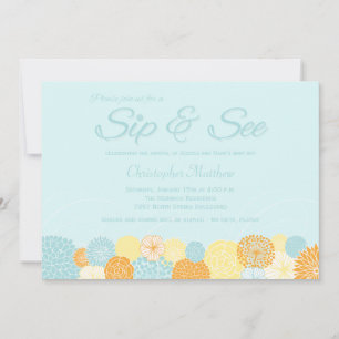 Un sorbo floral azul y ver la invitación de la fie