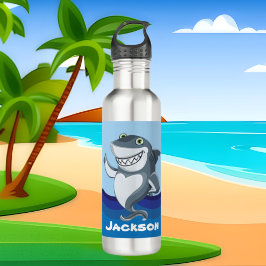 Un tiburón gracioso agrega nombre botella de agua 