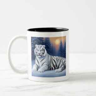 Un tigre blanco sentado en la taza del café de nie