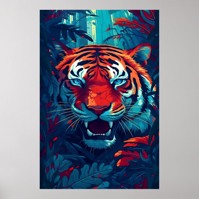 Un tigre en la jungla arte Poster en la pared de a (Frente)