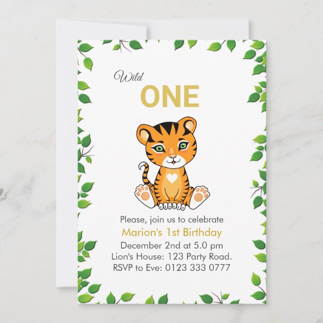 Un tigre salvaje y lindo, primera invitación de cu (Anverso)