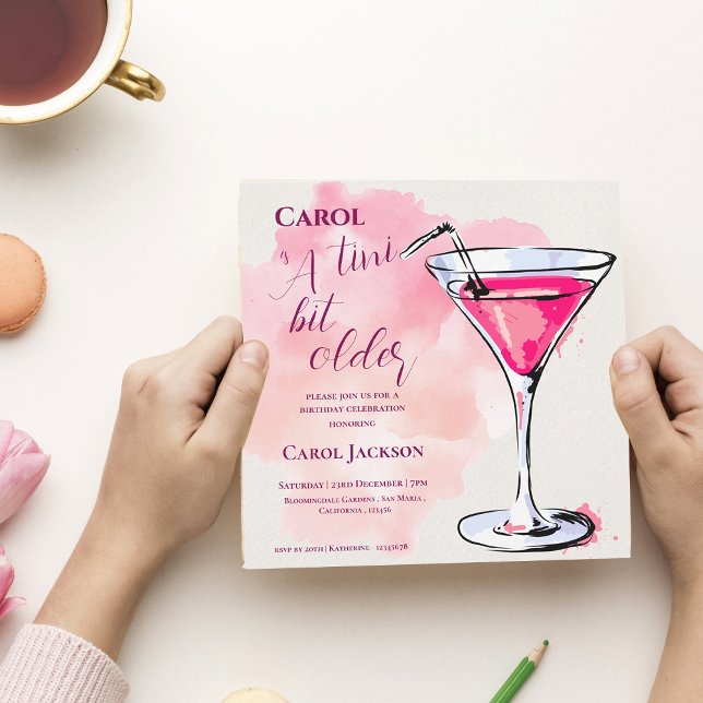 Un Tini Un Poco Más Antiguo Cóctel Rosa Invitación (A Tini Bit Older Pink Cocktail Birthday Invitation)