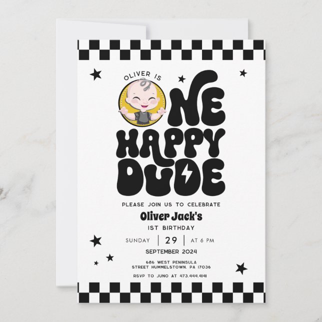 Un tipo feliz 1er cumpleaños invitación (Anverso)