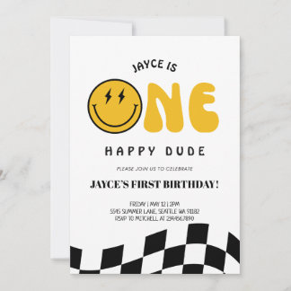 Un tipo feliz primer cumpleaños invitación a verif