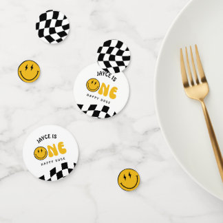 Un tipo feliz primer cumpleaños jaque de confetti