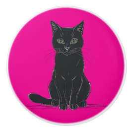 Un tirador de puerta de gato negro