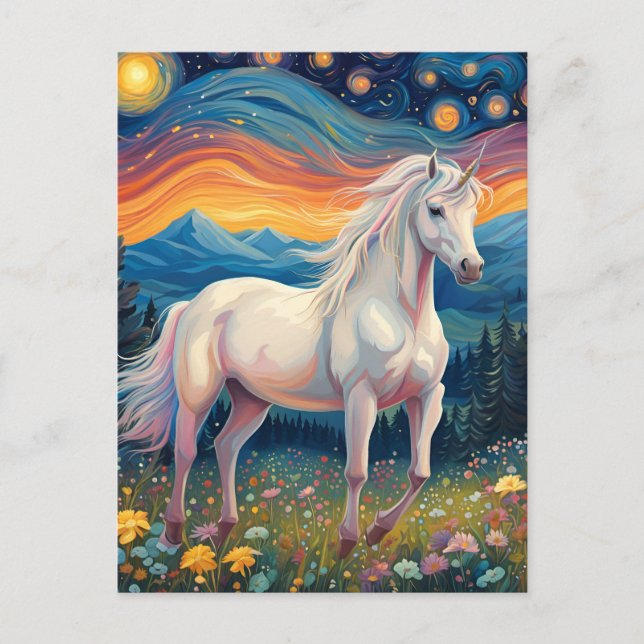 Un unicornio en la tarjeta postal estrellada de la (Anverso)