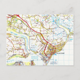 Un viejo mapa de la postal de Felixstowe