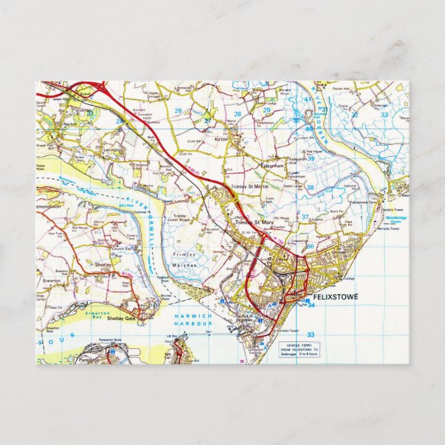 Un viejo mapa de la postal de Felixstowe (Anverso)