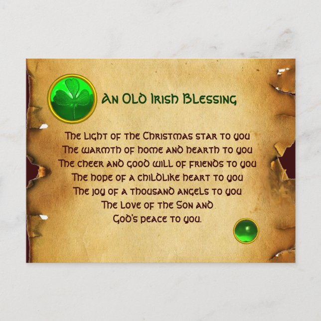 Un viejo Navidad irlandés bendice pergamino (Anverso)