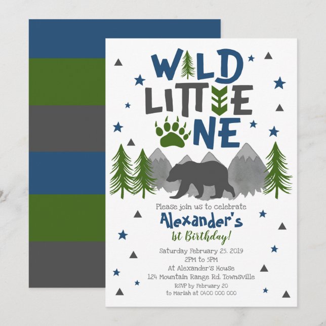 Una 1ra invitación salvaje del cumpleaños del oso (Anverso / Reverso)