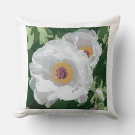 Una alegre peonía blanca en la almohada de tiro.