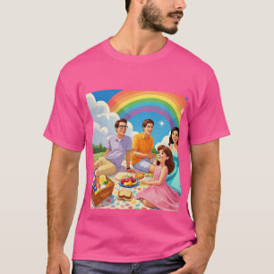 Una alegre picnic familiar bajo una camiseta de la