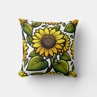 Una almohada con estampado de girasoles brillantes