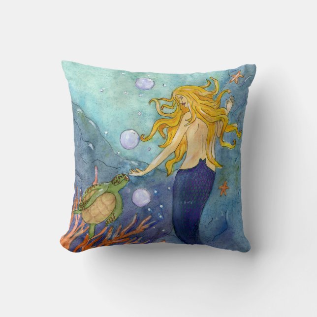 Una almohada de la sirena y de la tortuga del (Anverso)