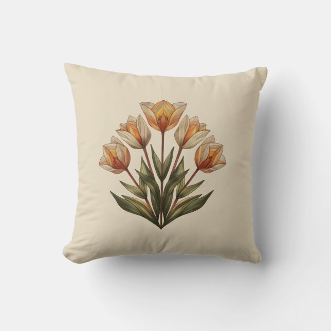 Una almohada de lanzamiento de tulipanes cremosos  (Anverso)