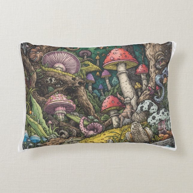 Una almohada decorativa de bosque psicodélico (Anverso)