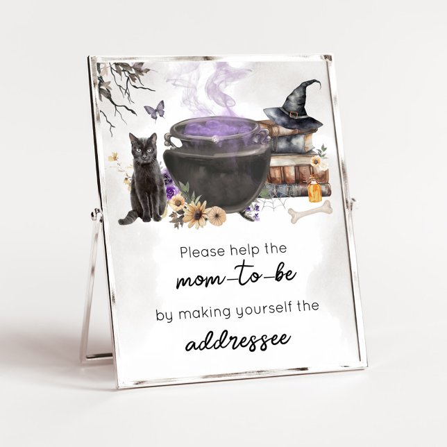 Una Bebé se Está Gestando Señal de Estación de Sob (Purple Witch Cauldron Baby Shower Envelope Station Sign)