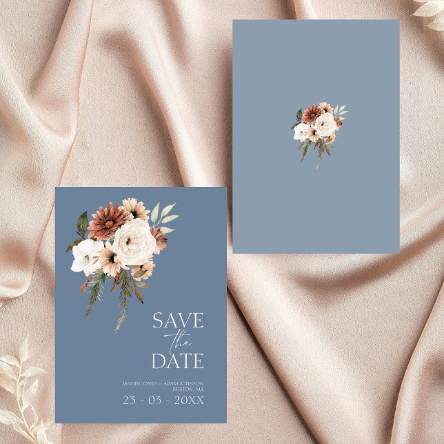Una boda floral de envergadura azul rustica salva  (Elegant Dusty Blue Floral Wedding Save the Date)