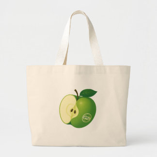 Una bolsa con la imagen de una manzana verde