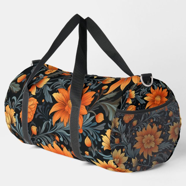Una bolsa de lona con flores naranjas vibrantes (Esquina derecha)