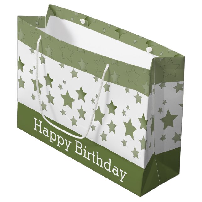 Una bolsa de regalo verde y blanco feliz cumpleaño (Angulo Anverso)