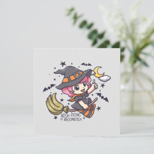 Una Bruja Cuta Viajando A Un Broomstick