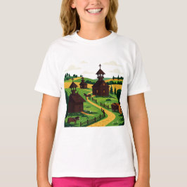 Una camiseta de una aldea dibujada en estilo de il