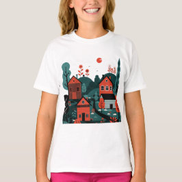 Una camiseta de una aldea dibujada en estilo de il
