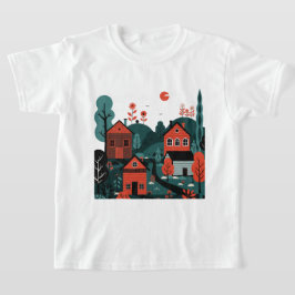Una camiseta de una aldea dibujada en estilo de il