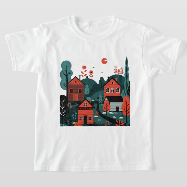 Una camiseta de una aldea dibujada en estilo de il (Distribución)