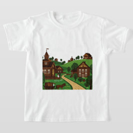 Una camiseta de una aldea dibujada en un estilo de