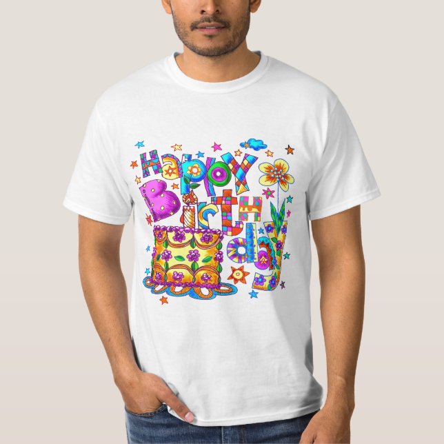 Una camiseta de una tarta de cumpleaños feliz (Anverso)