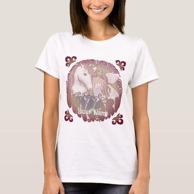 Una camiseta retro de hada y unicornio (Anverso)