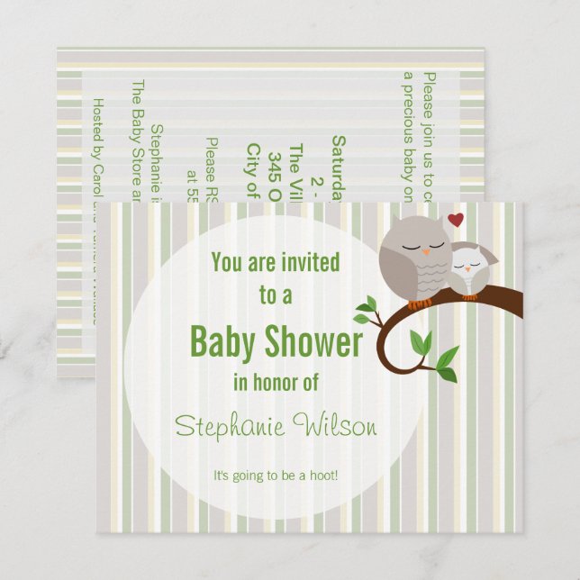 Una Captura De Una Invitación De Lechuza De Baby S (Anverso / Reverso)