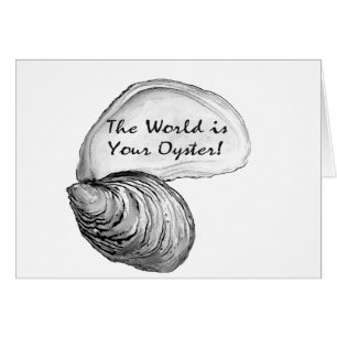 Una cáscara de ostra con el refrán "el mundo es su
