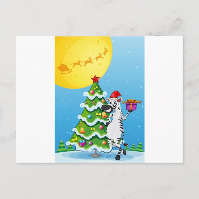 Una cebra junto al alto árbol de navidad (Anverso)